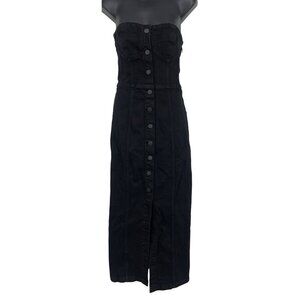 Zara Small Black Denim Bustier Dress Strapless Button Midi Women Jean NWT New